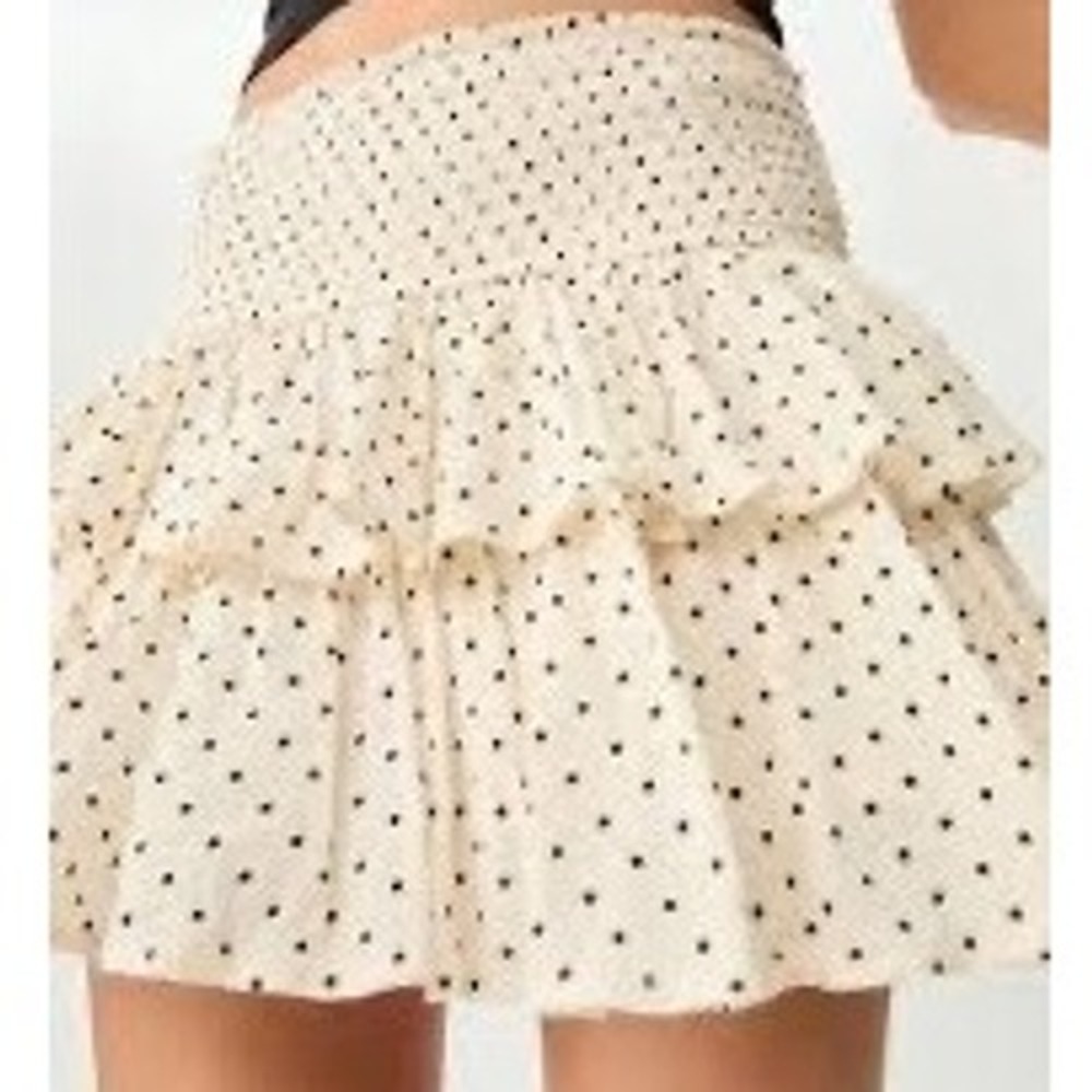 Altr'd State Polka Dot‎ Ruffle Cream Mini Skirt Festival Preppy Paris Feminine